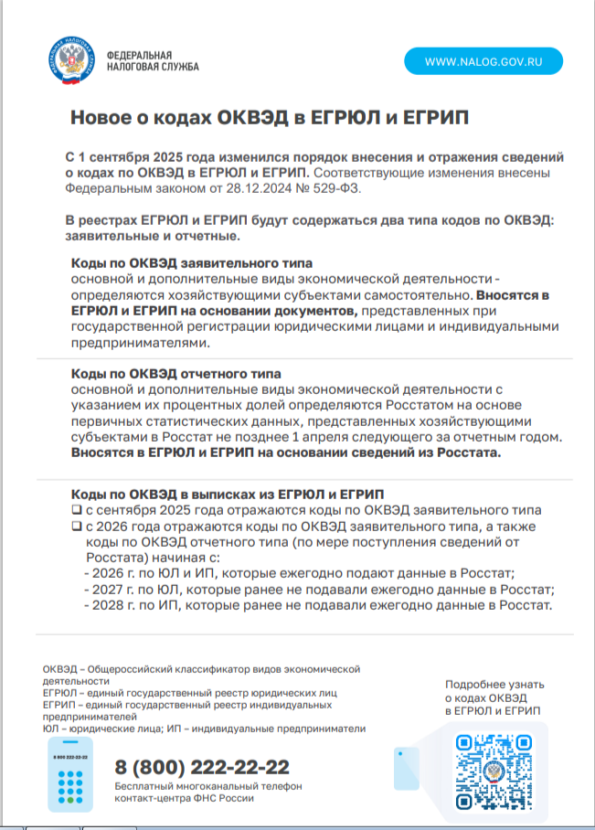 Новое о кодах ОКВЭД в ЕГРЮЛ и ЕГРИП.